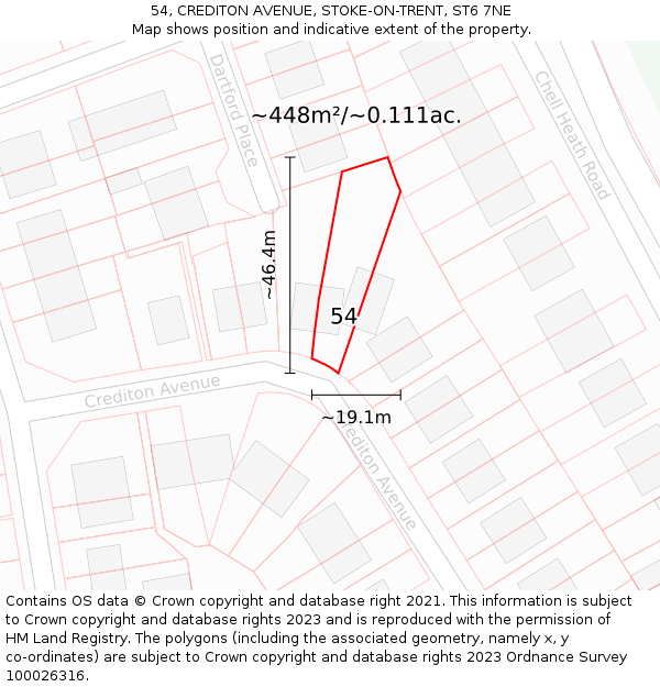 54, CREDITON AVENUE, STOKE-ON-TRENT, ST6 7NE: Plot and title map
