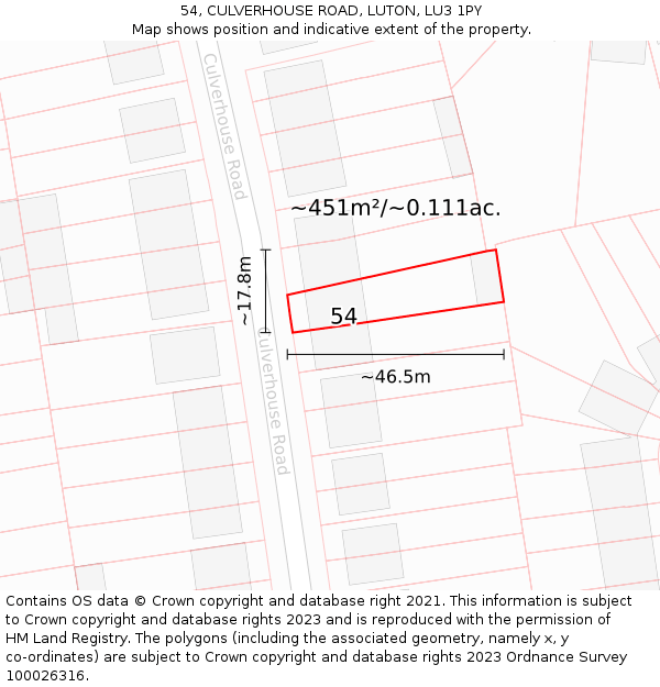 54, CULVERHOUSE ROAD, LUTON, LU3 1PY: Plot and title map