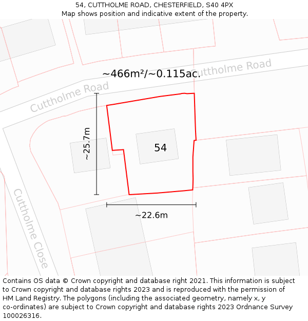 54, CUTTHOLME ROAD, CHESTERFIELD, S40 4PX: Plot and title map