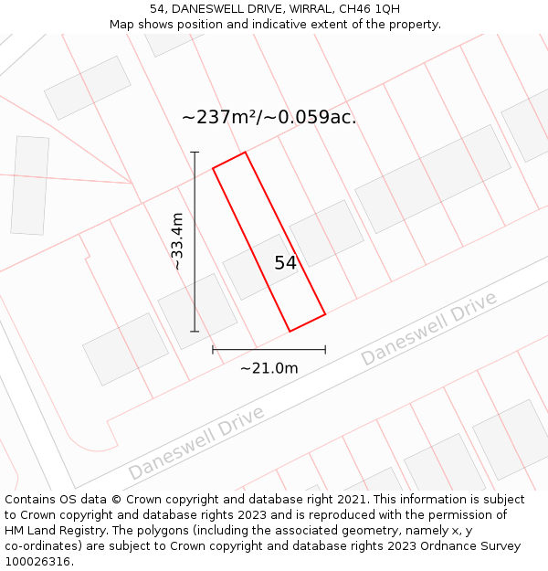 54, DANESWELL DRIVE, WIRRAL, CH46 1QH: Plot and title map