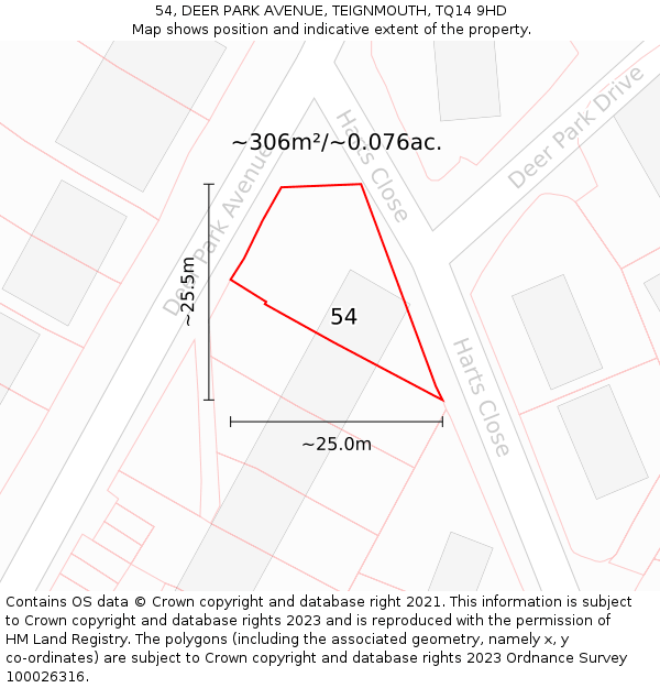 54, DEER PARK AVENUE, TEIGNMOUTH, TQ14 9HD: Plot and title map