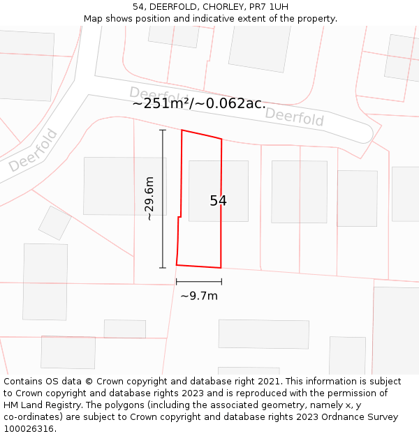 54, DEERFOLD, CHORLEY, PR7 1UH: Plot and title map