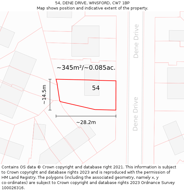 54, DENE DRIVE, WINSFORD, CW7 1BP: Plot and title map