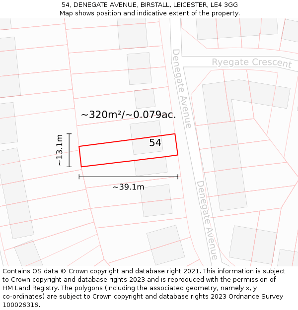 54, DENEGATE AVENUE, BIRSTALL, LEICESTER, LE4 3GG: Plot and title map