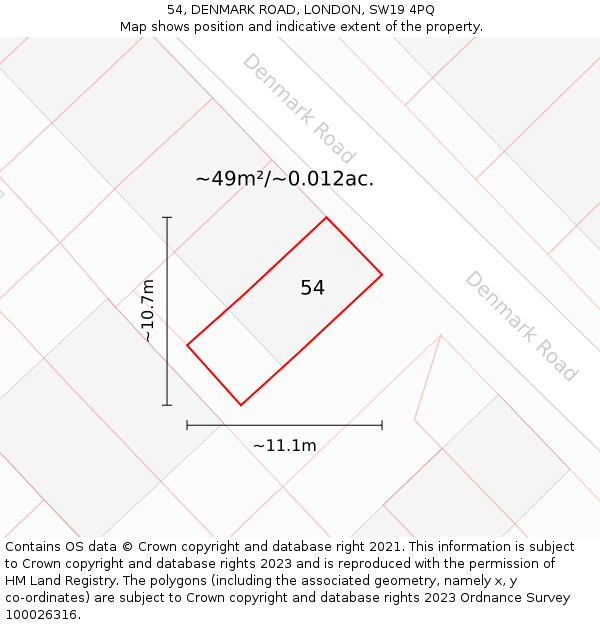 54, DENMARK ROAD, LONDON, SW19 4PQ: Plot and title map