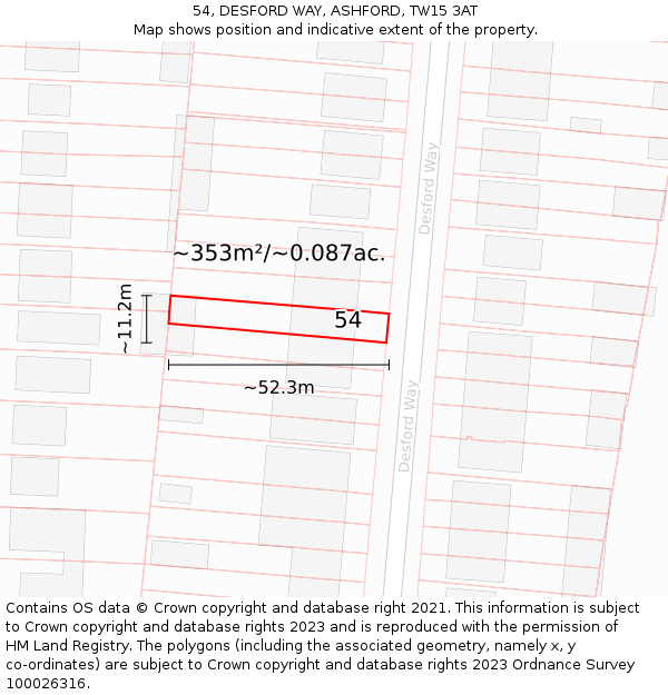 54, DESFORD WAY, ASHFORD, TW15 3AT: Plot and title map