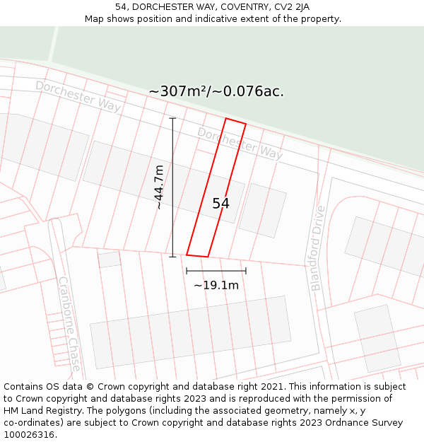 54, DORCHESTER WAY, COVENTRY, CV2 2JA: Plot and title map