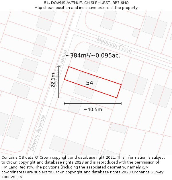 54, DOWNS AVENUE, CHISLEHURST, BR7 6HQ: Plot and title map