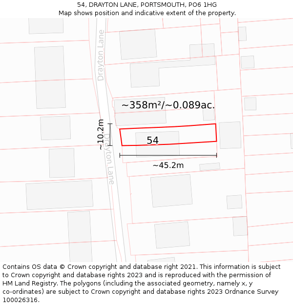 54, DRAYTON LANE, PORTSMOUTH, PO6 1HG: Plot and title map