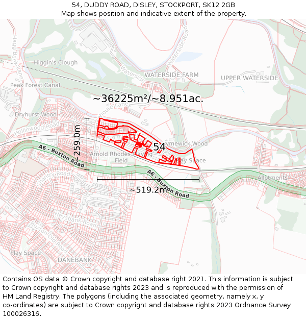 54, DUDDY ROAD, DISLEY, STOCKPORT, SK12 2GB: Plot and title map