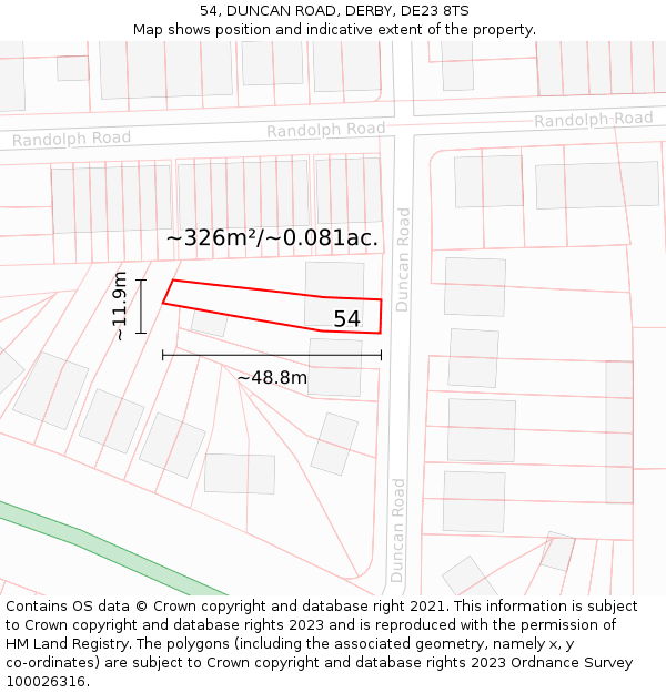 54, DUNCAN ROAD, DERBY, DE23 8TS: Plot and title map
