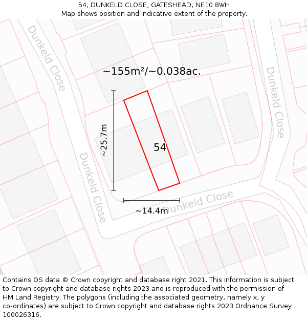 54, DUNKELD CLOSE, GATESHEAD, NE10 8WH: Plot and title map