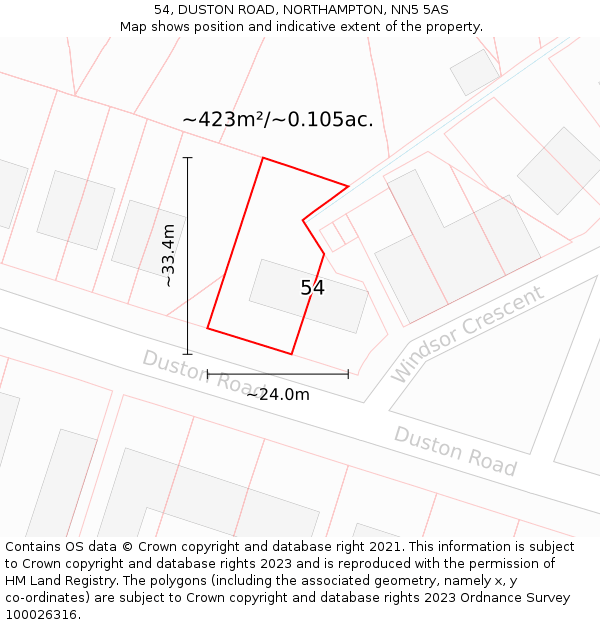 54, DUSTON ROAD, NORTHAMPTON, NN5 5AS: Plot and title map