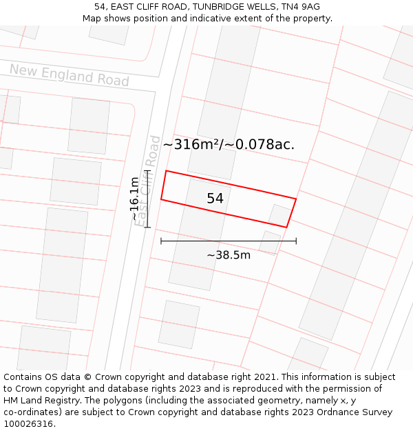 54, EAST CLIFF ROAD, TUNBRIDGE WELLS, TN4 9AG: Plot and title map