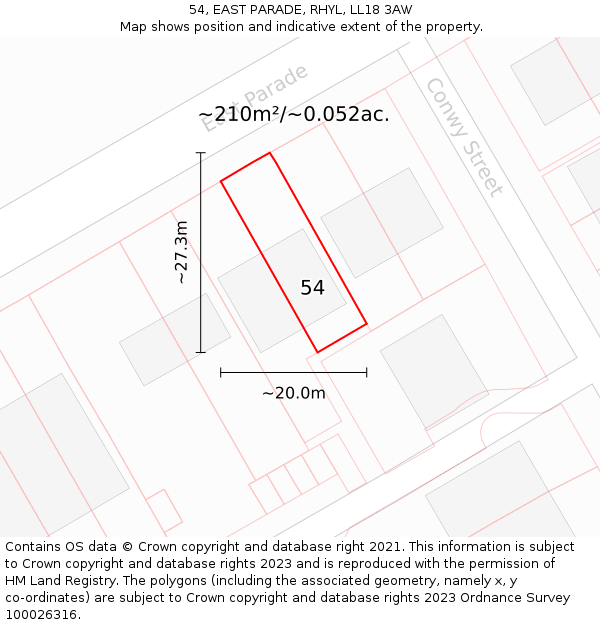 54, EAST PARADE, RHYL, LL18 3AW: Plot and title map