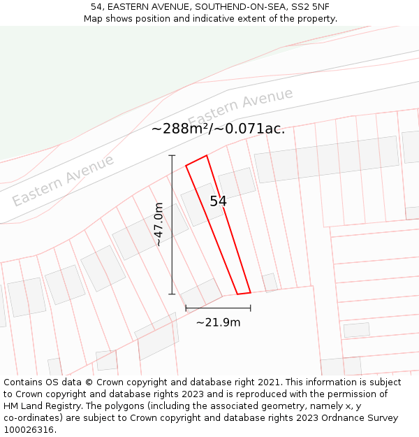 54, EASTERN AVENUE, SOUTHEND-ON-SEA, SS2 5NF: Plot and title map