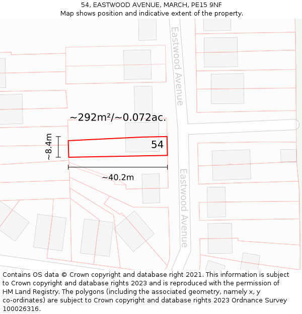 54, EASTWOOD AVENUE, MARCH, PE15 9NF: Plot and title map