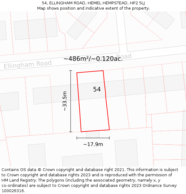 54, ELLINGHAM ROAD, HEMEL HEMPSTEAD, HP2 5LJ: Plot and title map