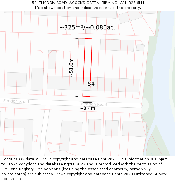 54, ELMDON ROAD, ACOCKS GREEN, BIRMINGHAM, B27 6LH: Plot and title map