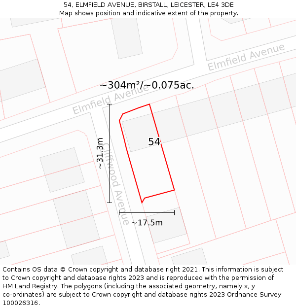 54, ELMFIELD AVENUE, BIRSTALL, LEICESTER, LE4 3DE: Plot and title map