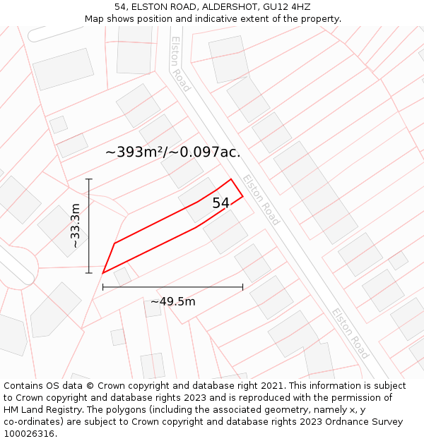 54, ELSTON ROAD, ALDERSHOT, GU12 4HZ: Plot and title map