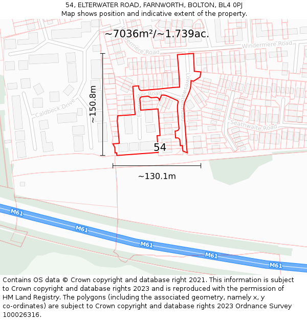 54, ELTERWATER ROAD, FARNWORTH, BOLTON, BL4 0PJ: Plot and title map