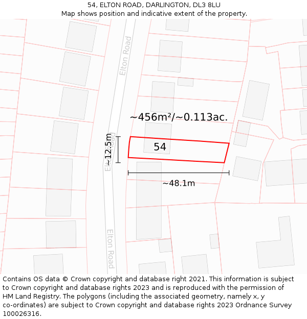 54, ELTON ROAD, DARLINGTON, DL3 8LU: Plot and title map