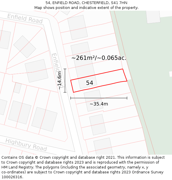 54, ENFIELD ROAD, CHESTERFIELD, S41 7HN: Plot and title map