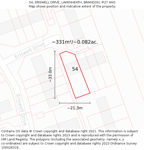 54, ERISWELL DRIVE, LAKENHEATH, BRANDON, IP27 9AG: Plot and title map