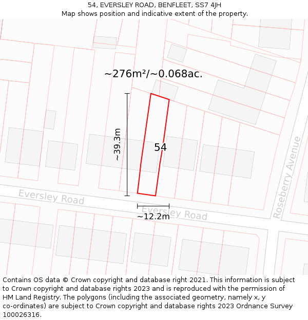 54, EVERSLEY ROAD, BENFLEET, SS7 4JH: Plot and title map