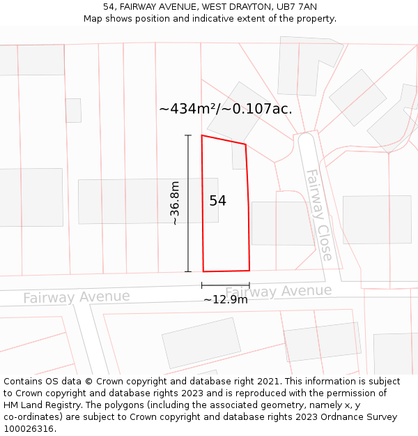 54, FAIRWAY AVENUE, WEST DRAYTON, UB7 7AN: Plot and title map