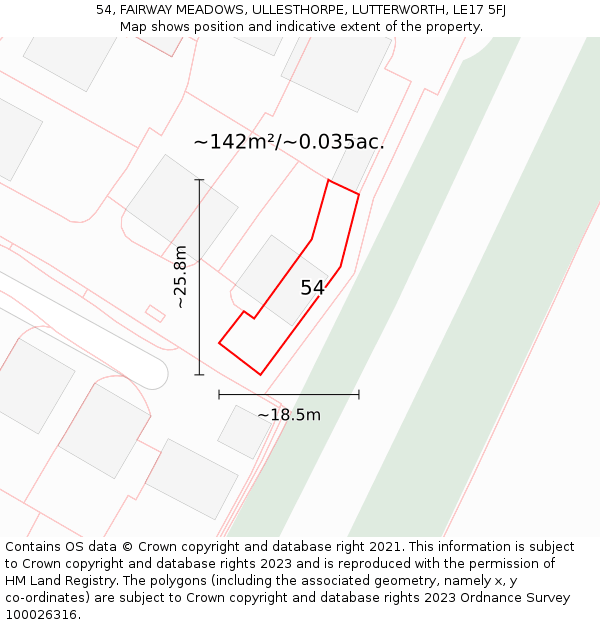 54, FAIRWAY MEADOWS, ULLESTHORPE, LUTTERWORTH, LE17 5FJ: Plot and title map