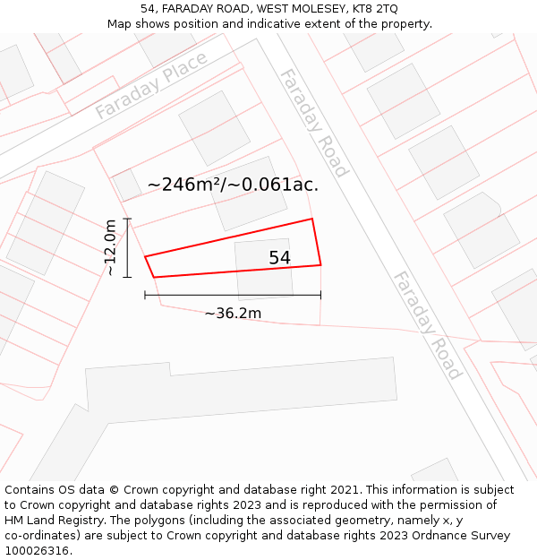 54, FARADAY ROAD, WEST MOLESEY, KT8 2TQ: Plot and title map