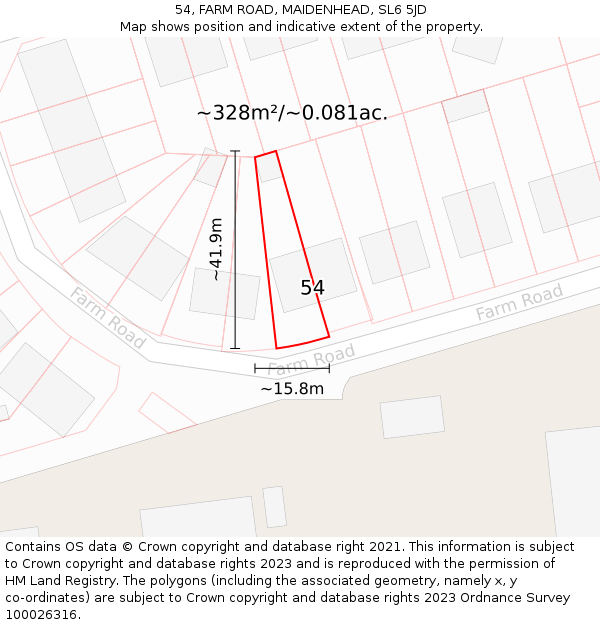 54, FARM ROAD, MAIDENHEAD, SL6 5JD: Plot and title map