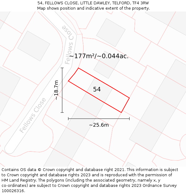 54, FELLOWS CLOSE, LITTLE DAWLEY, TELFORD, TF4 3RW: Plot and title map