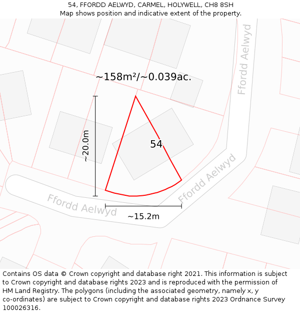 54, FFORDD AELWYD, CARMEL, HOLYWELL, CH8 8SH: Plot and title map