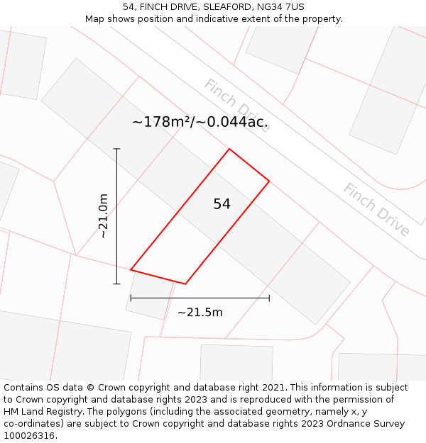 54, FINCH DRIVE, SLEAFORD, NG34 7US: Plot and title map