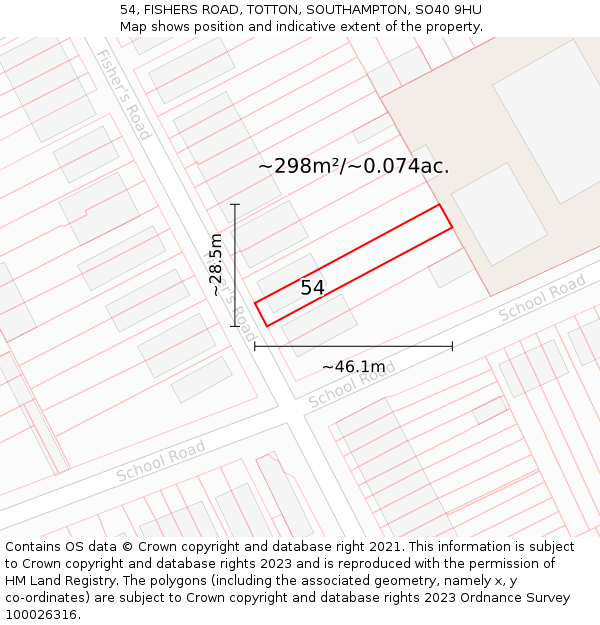 54, FISHERS ROAD, TOTTON, SOUTHAMPTON, SO40 9HU: Plot and title map