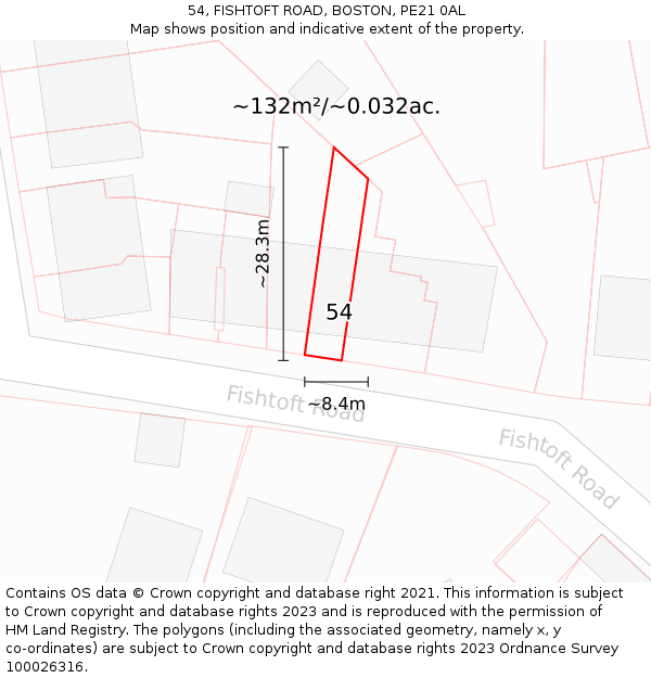 54, FISHTOFT ROAD, BOSTON, PE21 0AL: Plot and title map