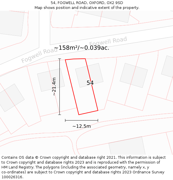 54, FOGWELL ROAD, OXFORD, OX2 9SD: Plot and title map