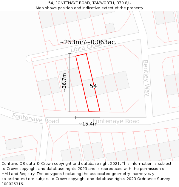 54, FONTENAYE ROAD, TAMWORTH, B79 8JU: Plot and title map