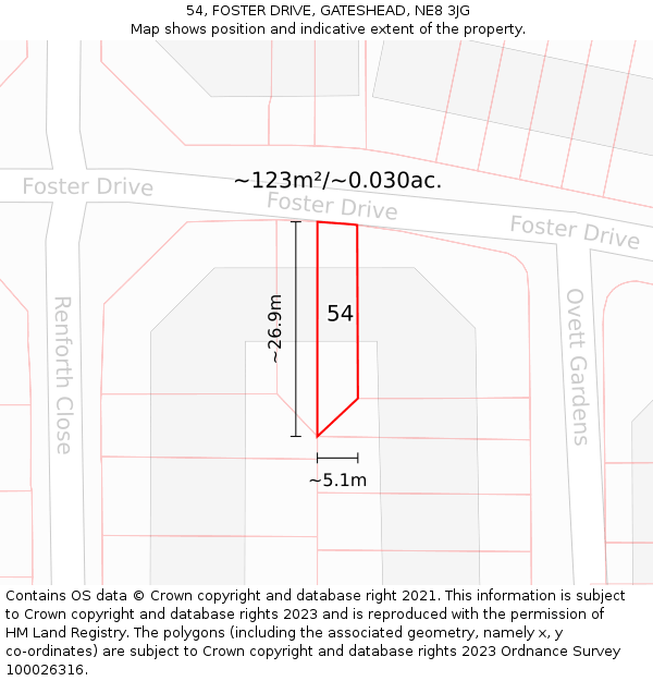 54, FOSTER DRIVE, GATESHEAD, NE8 3JG: Plot and title map