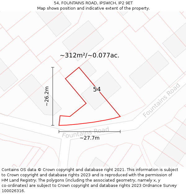 54, FOUNTAINS ROAD, IPSWICH, IP2 9ET: Plot and title map