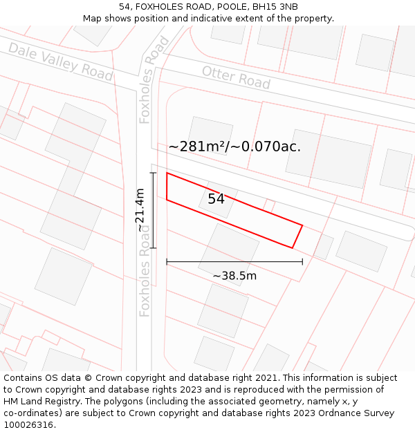 54, FOXHOLES ROAD, POOLE, BH15 3NB: Plot and title map