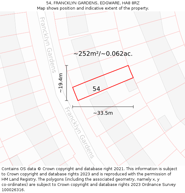 54, FRANCKLYN GARDENS, EDGWARE, HA8 8RZ: Plot and title map