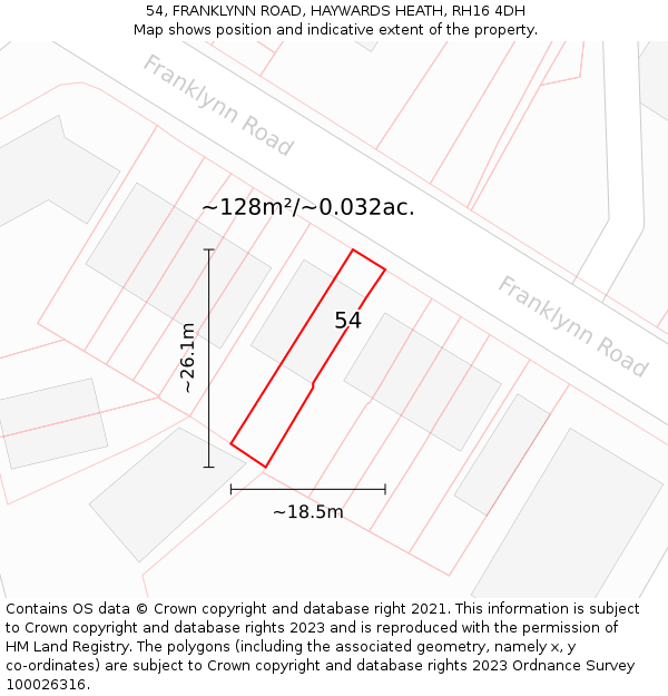 54, FRANKLYNN ROAD, HAYWARDS HEATH, RH16 4DH: Plot and title map