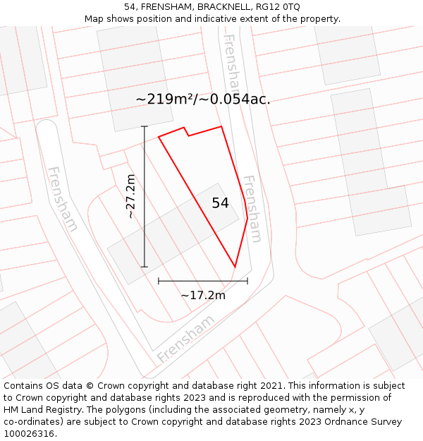 54, FRENSHAM, BRACKNELL, RG12 0TQ: Plot and title map