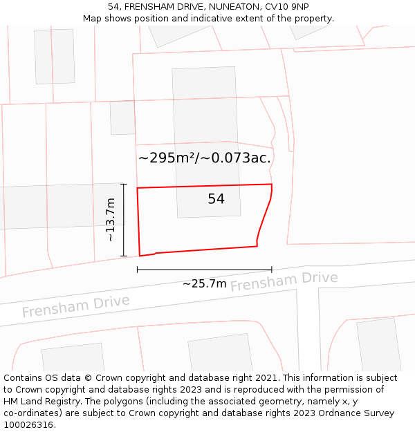 54, FRENSHAM DRIVE, NUNEATON, CV10 9NP: Plot and title map