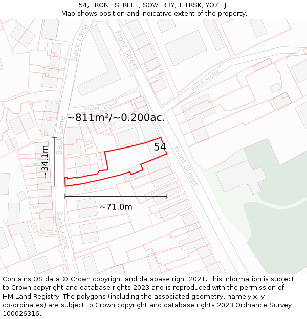 54, FRONT STREET, SOWERBY, THIRSK, YO7 1JF: Plot and title map