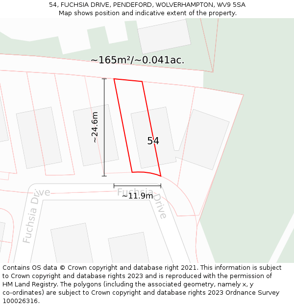 54, FUCHSIA DRIVE, PENDEFORD, WOLVERHAMPTON, WV9 5SA: Plot and title map